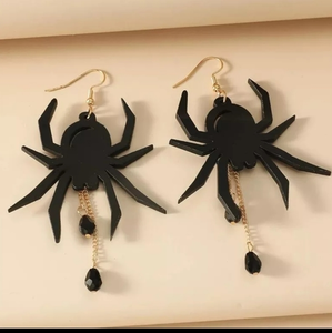 Black Spider Dangle‎ Acrylic Halloween Earrings